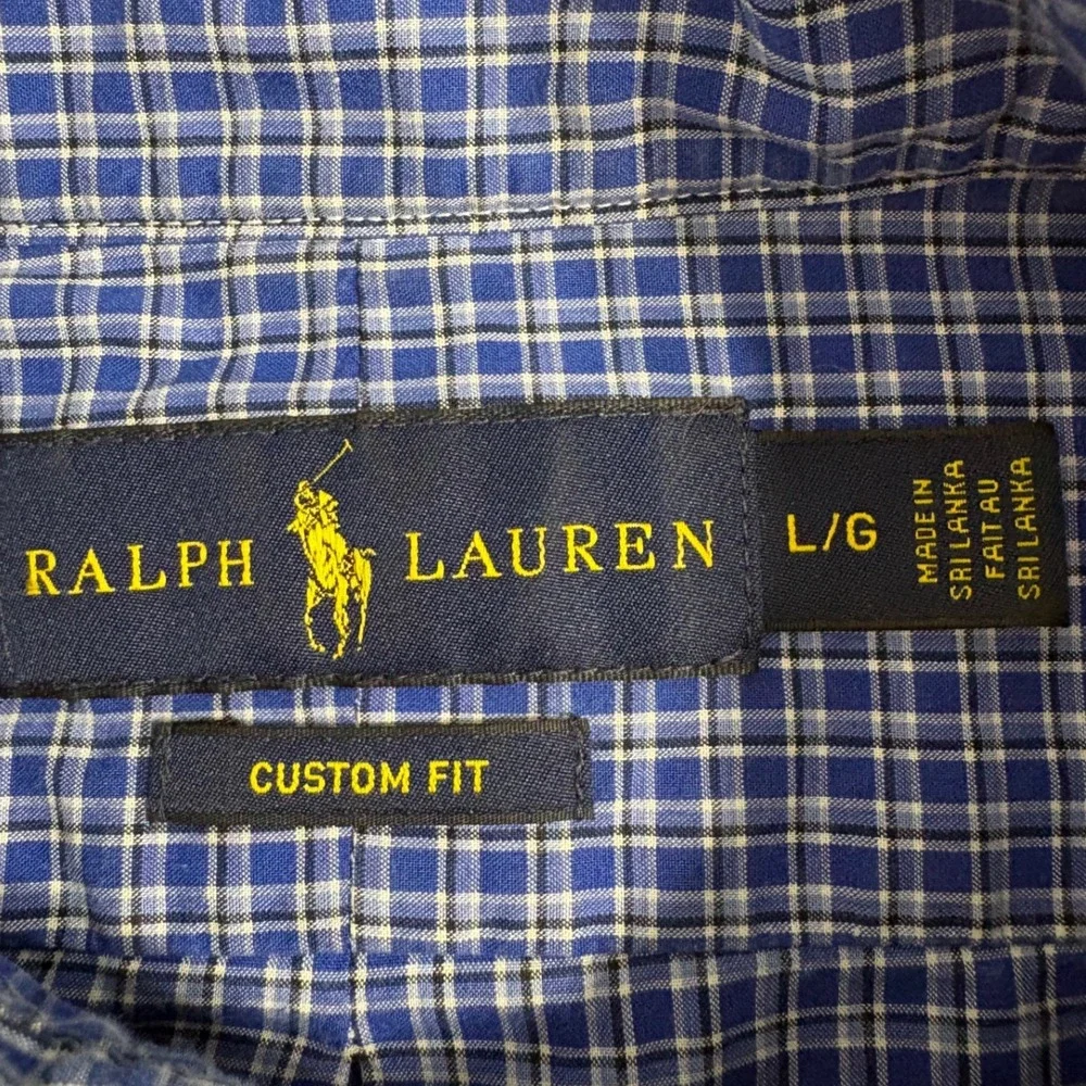 Ralph Lauren‎ Mens Custom Fit Blue Check Button Down Shirt Long Sleeve Large L